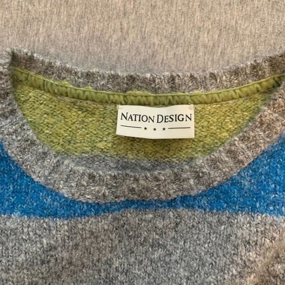 Blue Green Grey Colorblock Bold Striped Sweater - Picture 4 of 6